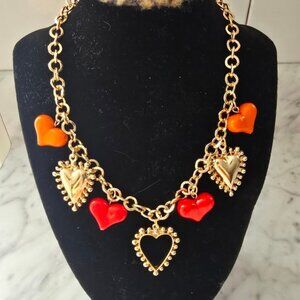 Willow May Chunky Gold Heart Charm Necklace with Accents